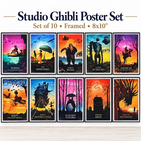 Other - Studio Ghibli 10 Framed 8x10 Anime Posters Set